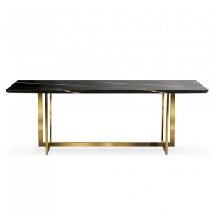 MASA DINING MARBLE 220 CM, EFECT DE MARMURA NEAGRA/AURIU, STIL MODERN