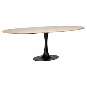MASA DINING OVALA HAMPTON, 230 CM, CREM/NEGRU, DIN TRAVERTIN SI METAL, RICHMOND INTERIORS