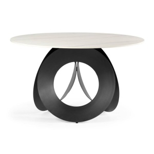 MASA DINING PARMA, EFECT DE MARMURA ALBA/NEGRU, 130 CM, BLAT DIN CERAMICA SI PICIOR DIN METAL, STIL MODERN - Img 2