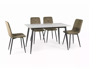 MASA DINING RION, 130 CM, EFECT DE MARMURA ALBA/NEGRU MAT, BLAT DIN CERAMICA SI PICIOARE DIN METAL, STIL MODERN - Img 3