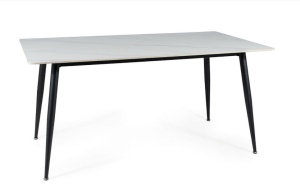MASA DINING RION, 160 CM, EFECT DE MARMURA ALBA/NEGRU MAT, BLAT DIN CERAMICA SI PICIOARE DIN METAL, STIL MODERN - Img 4