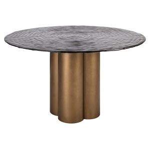 MASA DINING ROTUNDA GLASTONBURRY 135cm, REALIZATA DIN METAL SI STICLA, CULOARE AURIU ANTICHIZAT, STIL MODERN, RICHMOND