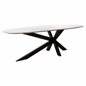 MASA DINING TROCADERO, 220 CM, EFECT DE MARMURA ALBA/NEGRU, DIN MARMURA SI METAL, RICHMOND INTERIORS