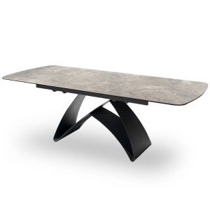 MASA EXTENSIBILA BENTLEY, EFECT DE PIATRA GRI/NEGRU, 160/220 CM, DIN STICLA SECURIZATA, CERAMICA SI METAL, STIL MODERN