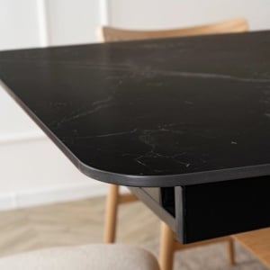 MASA EXTENSIBILA DOLCE, ARTIM MEBLE 160/200CM, BLAT DIN CERAMICA SI FURNIR, CULOARE MARMURA NEAGRA/STEJAR, STIL MODERN - Img 4