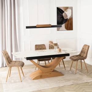 MASA EXTENSIBILA DOLCE, ARTIM MEBLE 160/200CM, BLAT DIN CERAMICA SI FURNIR, CULOARE MARMURA ALBA/STEJAR, STIL MODERN - Img 3