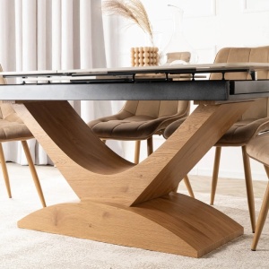 MASA EXTENSIBILA DOLCE, ARTIM MEBLE 160/200CM, BLAT DIN CERAMICA SI FURNIR, CULOARE MARMURA ALBA/STEJAR, STIL MODERN - Img 7