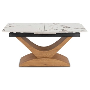MASA EXTENSIBILA DOLCE, ARTIM MEBLE 160/200CM, BLAT DIN CERAMICA SI FURNIR, CULOARE MARMURA ALBA/STEJAR, STIL MODERN - Img 8