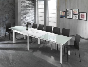 MASA EXTENSIBILA ELEGANTA 120/350CM, LONG WHITE, COD 2673, STIL MODERN, REALIZATA DIN METAL SI STICLA/MDF - Img 6