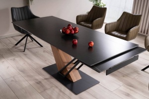 MASA EXTENSIBILA GENESIS, 180/240 CM, EFECT DE MARMURA NEAGRA/STEJAR/NEGRU MAT, DIN CERAMICA, MDF SI METAL, STIL MODERN - Img 4