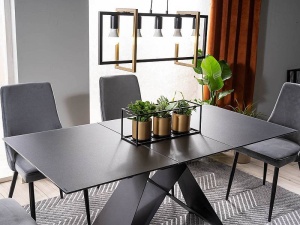 MASA EXTENSIBILA WESTIN SG, NEGRU MAT, 120/160 CM, BLAT DIN STICLA SECURIZATA SI PICIOARE DIN METAL, STIL MODERN - Img 3