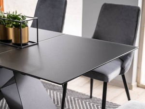 MASA EXTENSIBILA WESTIN SG, NEGRU MAT, 120/160 CM, BLAT DIN STICLA SECURIZATA SI PICIOARE DIN METAL, STIL MODERN - Img 5
