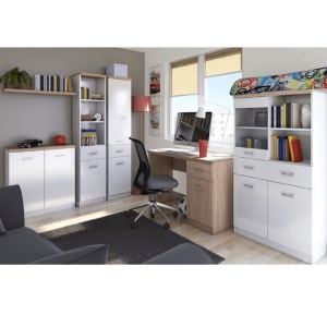 Masă PC 1D1S, PAL melaminat, alb/stejar sonoma, TOPTY, 0000147873