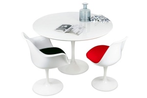 MASA TULIP PREMIUM 100 CM, ALBA, CONFECTIONATA DIN MDF LUCIOS SI METAL, STIL MODERN - Img 3