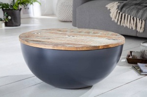 MASUTA DE CAFEA DIN LEMN RECICLAT 70CM, JAKARTA GRI, LEMN SI SUPORT DIN METAL, STIL INDUSTRIAL