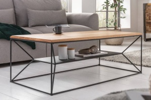 MASUTA DE CAFEA DIN METAL SI LEMN MASIV, ARCHITECTURE 110CM, STIL INDUSTRIAL