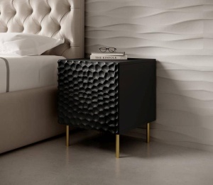 NOPTIERA, CAMA-HOLE-SZAFKI-NOCNE-CZ/CZ, NEGRU MAT, DIN PLACI LAMINATE SI MDF, DESIGN MODERN - Img 2
