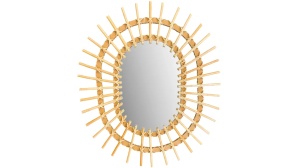 OGLINDA BAIE REA BOHO QDJ5749, 57CM, NATURAL, DIN STICLA SI LEMN, CALITATE SUPERIOARA