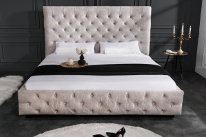 PAT DEOSEBIT, PARIS 160X200, DIN LEMN MASIV SI CATIFEA DE CULOARE CHAMPAGNE, STIL CHESTERFIELD - Img 2