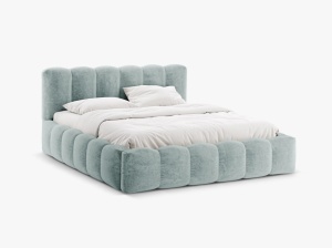 PAT TAPITAT LUPINE, 180X200, ALBASTRU DESCHIS, SOMIERA RABATABILA, CU TAPITERIE DIN TEXTIL CHENILLE PERFECT ARMONY, MICADONI