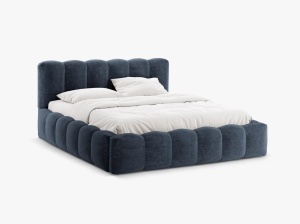PAT TAPITAT LUPINE, 180X200, ALBASTRU INCHIS, SOMIERA RABATABILA, CU TAPITERIE DIN TEXTIL CHENILLE PERFECT ARMONY, MICADONI