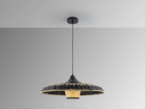 PENDUL FIJI, 60 CM, NEGRU/NATURAL, DIN METAL SI TEXTIL, STIL MODERN