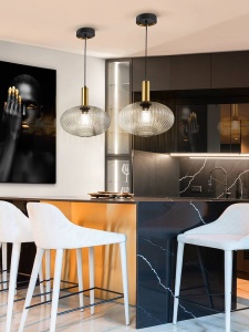 PENDUL NORMA, 30 CM, NEGRU MAT/TRANSPARENT, DIN METAL SI STICLA, STIL MODERN