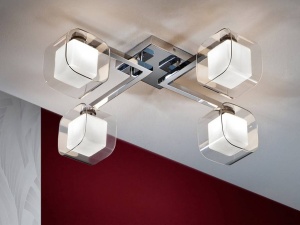 PLAFONIERA CUBE, 59 CM, CROM/TRANSPARENT/OPAL, DIN METAL SI STICLA, STIL MODERN