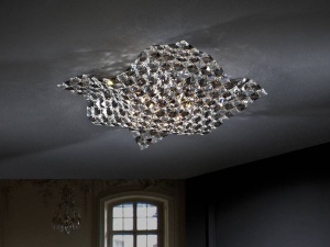 PLAFONIERA SATEN, 43 CM, CROM/TRANSPARENT, DIN METAL SI STICLA, STIL MODERN