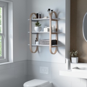 RAFT/BIBLIOTECA BELLWOOD ALB/NATURAL, CONFECTIONAT DIN LEMN, STIL MODERN