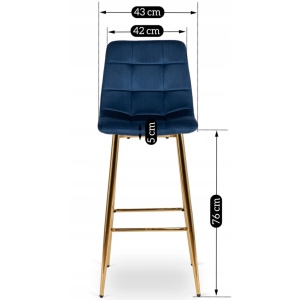 SCAUN BAR, ARTIM MEBLE, REALIZAT DIN CATIFEA SI METAL, CULOARE ALBASTRU/AURIU, STIL MODERN - Img 7