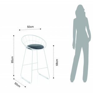 SCAUN BAR, AZA WHITE 85CM, CADRUL DIN METAL SI STOFA GRI, STIL MODERN, COD 4634 - Img 7
