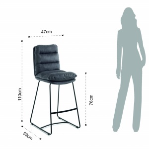 SCAUN BAR, LEONEL, 110CM, GANA, CADRUL DIN METAL SI CATIFEA GRI, STIL MODERN, COD 4239 - Img 4