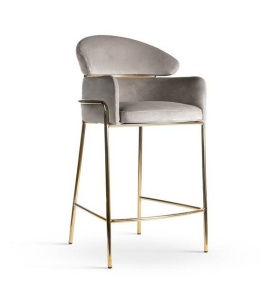 SCAUN DE BAR BREDA, 60 CM, BEJ/AURIU, TAPITERIE DIN CATIFEA SI PICIOARE DIN METAL, STIL MODERN, ATR