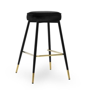 SCAUN DE BAR CIRCO 60, NEGRU/AURIU/NEGRU, STIL MODERN, CONFECTIONAT DIN METAL SI CATIFEA