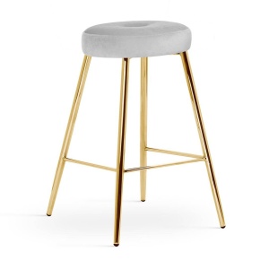 SCAUN DE BAR CONSU, 60 CM, GRI/AURIU, TAPITERIE DIN CATIFEA SI PICIOARE DIN METAL, STIL MODERN