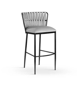 SCAUN DE BAR HORDIA, 60 CM, GRI/NEGRU, TAPITERIE DIN CATIFEA SI PICIOARE DIN METAL, STIL MODERN