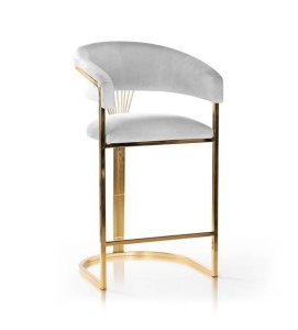 SCAUN DE BAR MARCILLE, 70 CM, GRI/AURIU, TAPITERIE DIN CATIFEA SI PICIOARE DIN METAL, STIL MODERN