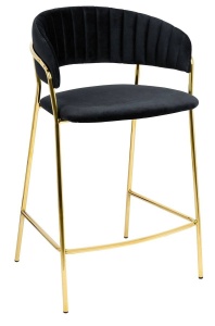 SCAUN DE BAR MARGO 65 NEGRU/AURIU, CU TAPITERIE DIN CATIFEA, B2 - Img 1