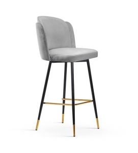 SCAUN DE BAR PIVOTANT BEETLE, 70 CM, GRI/NEGRU/AURIU, TAPITERIE DIN CATIFEA SI PICIOARE DIN METAL, STIL MODERN