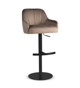 SCAUN DE BAR PIVOTANT TULIP SUPREME PUMP, BEJ INCHIS/NEGRU, TAPITERIE DIN CATIFEA SI PICIOR DIN METAL, STIL MODERN