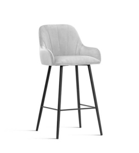 SCAUN DE BAR TULIP, 60 CM, GRI/NEGRU, TAPITERIE DIN CATIFEA SI PICIOARE DIN METAL, STIL MODERN,