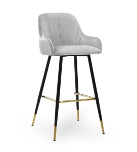 SCAUN DE BAR TULIP, 70 CM, GRI/NEGRU/AURIU, TAPITERIE DIN CATIFEA SI PICIOARE DIN METAL, STIL MODERN