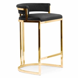SCAUN DE BAR VEGAS, 60 CM, NEGRU/AURIU, TAPITERIE DIN CATIFEA SI PICIOARE DIN METAL, STIL MODERN