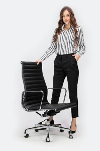 SCAUN DE BIROU AERON PRESTIGE PLUS, NEGRU/CROM, PIELE NATURALA SI METAL, STIL MODERN