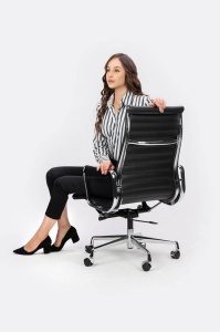 SCAUN DE BIROU AERON PRESTIGE PLUS, NEGRU/CROM, PIELE NATURALA SI METAL, STIL MODERN - Img 3