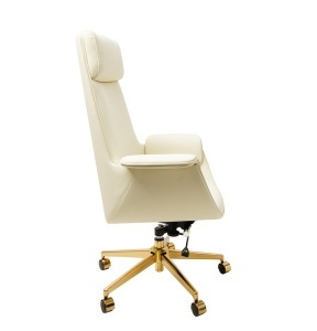 SCAUN DE BIROU DE LUX, ARTIM ADMIRAL, REALIZAT PIELE ECO DE CALITATE SI METAL, CULOARE ECRU/AURIU, STIL MODERN - Img 3