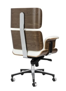 SCAUN DE BIROU DE LUX, ARTIM LOUNGE BUSINESS, REALIZAT PIELE NATURALA ITALIANA SI LEMN, CULOARE ALB/NUC, STIL EAMES - Img 10