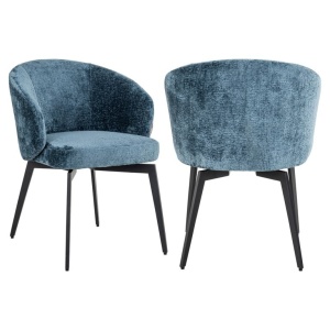 SCAUN DINING AMPHARA BLUE CHENILLE, BERGEN BLUE 601/NEGRU, S4594, CONFECTIONAT DIN 100% POLIESTER, SPUMA, LEMN SI OTEL INOXIDABIL, RICHMOND INTERIORS