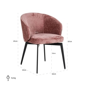 SCAUN DINING AMPHARA ROSE CHENILLE, BERGEN ROSE 705/NEGRU, S4594, CONFECTIONAT DIN 100% POLIESTER, SPUMA, LEMN SI OTEL INOXIDABIL, RICHMOND INTERIORS - Img 3